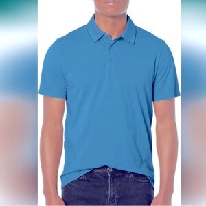 Vince Men's Polo Classic Slub Cotton Turquoise Blue Size Large Made in Peru